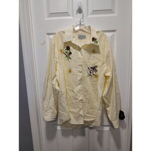 Floral Embroidered Yellow Button-Up Shirt
